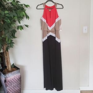 NEW London Times Color-Block Keyhole Halter Maxi Dress Womens Size XS *